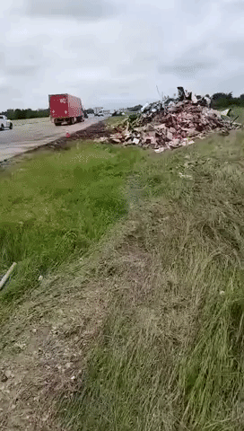 Truck Cargo Strewn Along Texas Highway Following Tornado