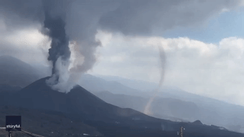 Towering Dust Devil Twirls Near La Palma Volcano