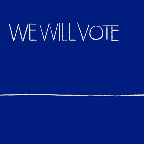Digital art gif. White line art dances against a dark blue background under the text, “We will vote. We will win.” The line begins to curl up and swirl under the text, “They will cause chaos.” The line calms to a slow wave with the text, “We will count every vote. We will win.”