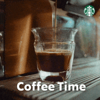Sponsored gif. Glass fills with fresh coffee from a coffee machine. Text reads, “Coffee time.”