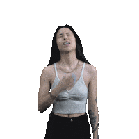 Video gif. Woman tosses her head back and crosses her arms over her chest as she shudders with laughter. Text on a transparent background, "Ha, Ha, Ha."