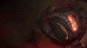 Video game gif. An ornate metal orb from Diablo 4 rotates as flames inside emit cinders.