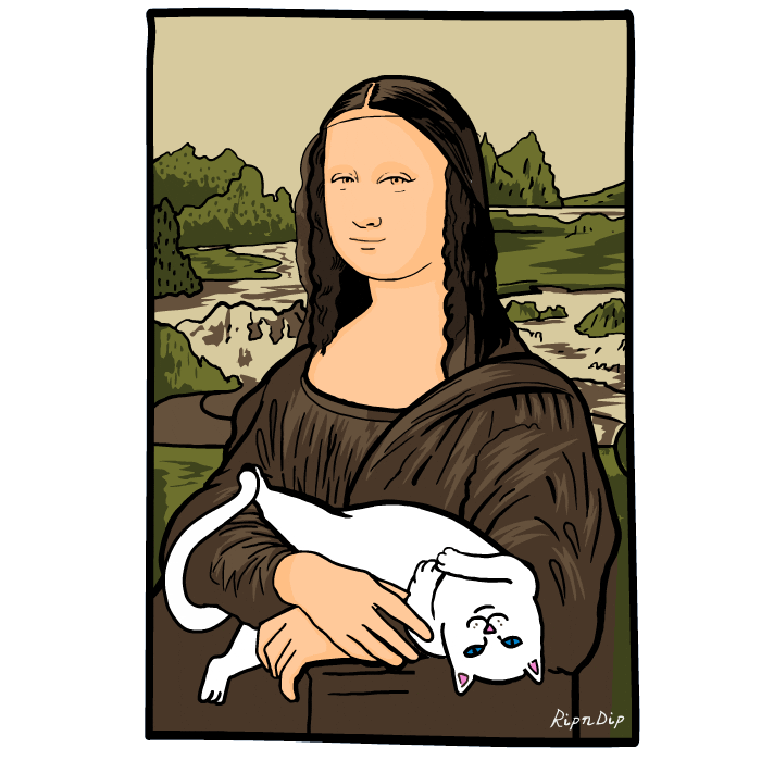 RIPNDIP_CAT hug alien skate mona lisa Sticker