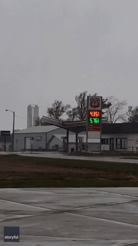 Gas Station Canopy Collapses as Storm Pummels Central Illinois