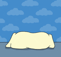 Illustrated gif. White small dog Crawls onto a pillow and lays a red rose on it, crawling away behind the pillow again. Text, “Sweet dreams."
