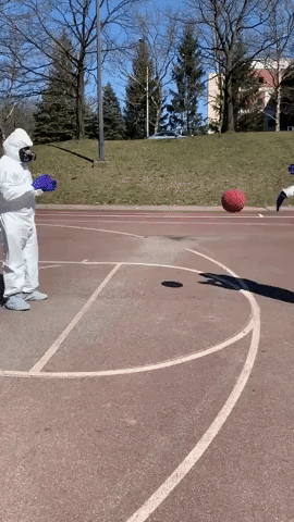Teens Wear Hazmat Suits for Poughkeepsie Neighborhood Basketball Game
