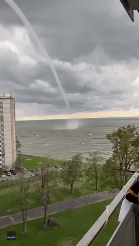 Waterspout Towers Above Lake Erie Near Cleveland