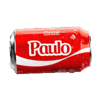 Sponsored gif. A red can of Coca-Cola with the name "Paulo" spins horizontally. 