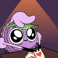 buzzfeedanimation eyes tired poker good advice cupcake GIF