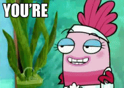 Cartoon gif. Shellsea from Fish Hooks speaks with concern, "you're cuh-raaaa-zeeehhh," and then her face breaks into a smile as she says "I like it," which appears as text.