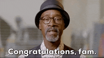 Celebrity gif. Don Cheadle on the 2021 Independent Spirit Awards looking straightforward and saying "congratulations, fam."