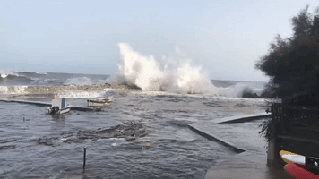 Waves Batter Corsican Coastline as Storm Adrian Hits