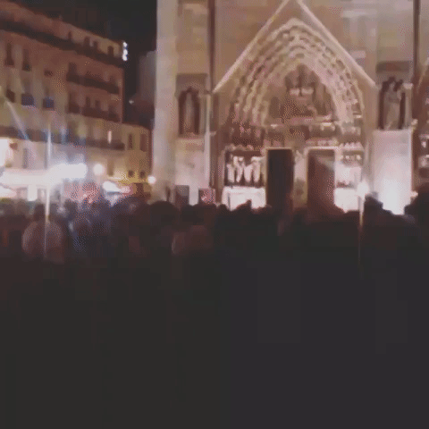 Somber Crowd Gathers at Paris' Notre-Dame Cathedral