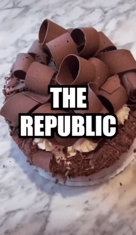 Meme gif. We see a gorgeous, intricately decorated chocolate cake. Moments later, a manicured hand violently plunges into the cake, completely destroying it. The cake is labeled "The Republic," and the hand is labeled "Republicans."