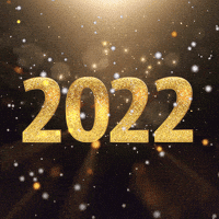 Text gif. "2022" appears in bright, sparkly gold letters against a background twinkling lights, like stars in the night sky.