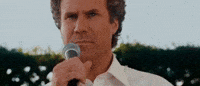 Movie gif. Will Ferrell as Brennan in Step Brothers stands anxiously behind a microphone, glances over his shoulder, and takes a deep breath.