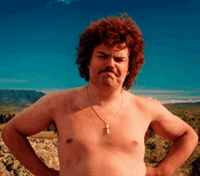 Movie gif. Jack Black as Nacho in Nacho Libre stands shirtless, his arms akimbo and nods in determination.