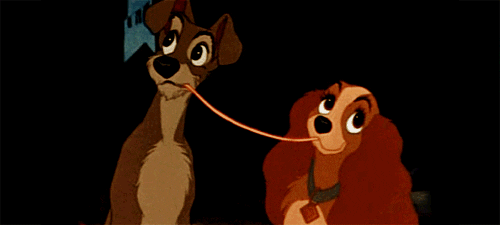 lady and the tramp kiss GIF