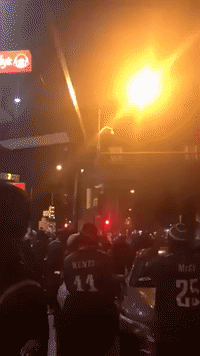 Ecstatic Eagles Fan Scales Greased-Up Lamppost After Super Bowl Qualification