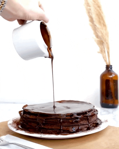 jenninebryant giphygifmaker chocolate pouring cake pancake crepe GIF