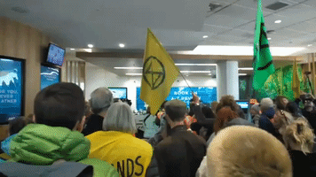 Climate Protesters Occupy ANZ Bank Branch in Wellington, New Zealand