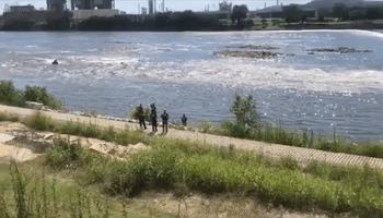 Fire Department Rescues Person Clinging to Dam on Arkansas River in Tulsa