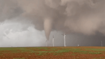 Tornado Touches Down Near Wind Farms South of Crowell, Texas