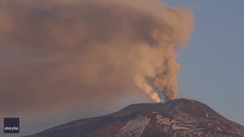 Ash and Fumes Billow From Sicily's Mount Etna