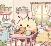 Breakfast Croissant GIF by KuteCosmos | Home of Fruffy