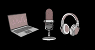 PrettyEasyPodcasts podcast laptop headphones microphone GIF