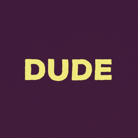 Text gif. Scrolling, in capital letters. Text, “Dude. Stop.”
