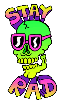 Skull Stay Rad Sticker by Russell Taysom