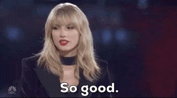 TV gif. Taylor Swift on The Voice glances to the side as she shakes her head and says, "So good."