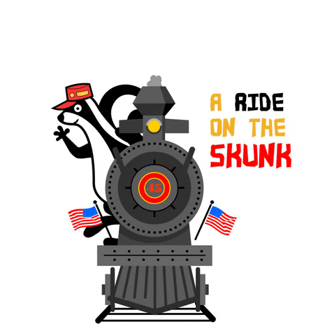 SkunkTrain train engineer skunk steam train GIF