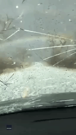 Large Hailstones Crack Car Windscreen During Texas Storm
