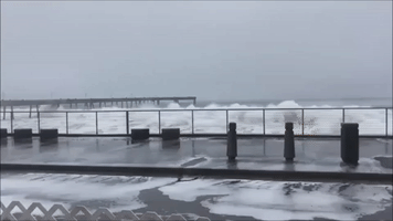 Waves Crash Over California Pier Amid High Surf Advisory