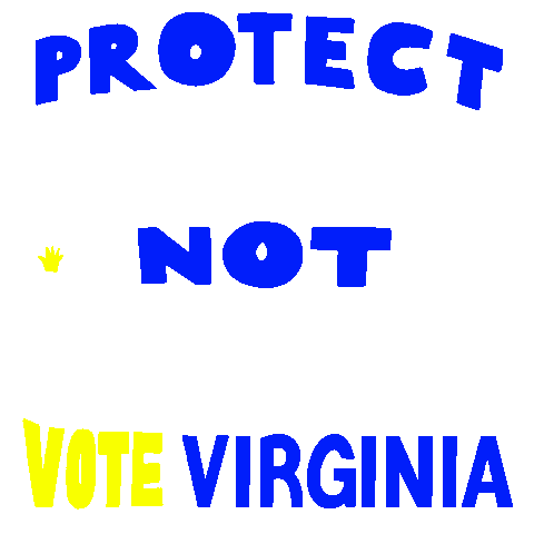 Text gif. Capitalized blue and white text against a transparent background reads, “Protect kids not guns, Vote Virginia.” Six tiny hands appear in the center of the text.
