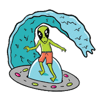 Alien Surfing Sticker by Shelflife Store