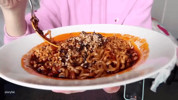 'My Mouth Is on Fire': Competitive Eater Takes on Eye-Watering Spicy Noodle Challenge