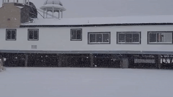 Snow Turns Beach Town White in Coastal Maine