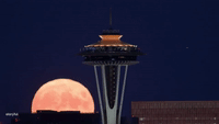 Timelapse Captures Supermoon Rising Above Space Needle