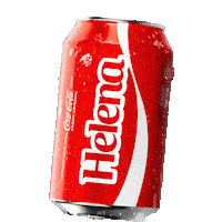 Sponsored gif. A red can of Coca-Cola with the name "Helena" rises into frame and then sinks back out again. 