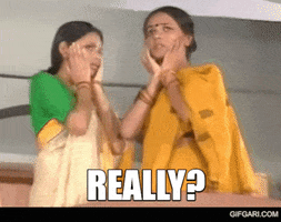 TV gif. Meher Afroz Shaon as Titli and Shila Ahmed as Konka in Aaj Robibar. Both girls have their hands to their face and they look concerned. Text, "Really?"