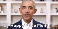 Political gif. Barack Obama looks sincerely as he mouths the words that appear. Text, "Happy Pride Month!" 