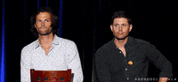 aborddelimpala look jensen ackles jared padalecki cracking up GIF