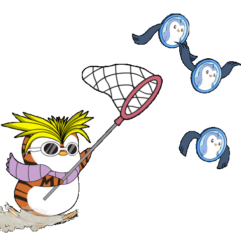 Gotta Catch Em All Running Sticker by Pudgy Penguins