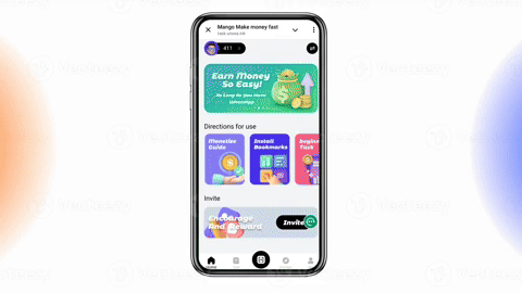 Animated GIF showing a phone with money-making app interface
