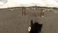 Girl Wearing Helmet Cam Encourages Horse During Co