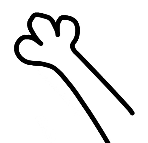Digital art gif. A very simple animated paw with three little toes wiggles each toe, one after the other.