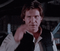Video gif. Harrison Ford as Han Solo in Star Wars A New Hope salutes to someone off screen with a slight smile. 